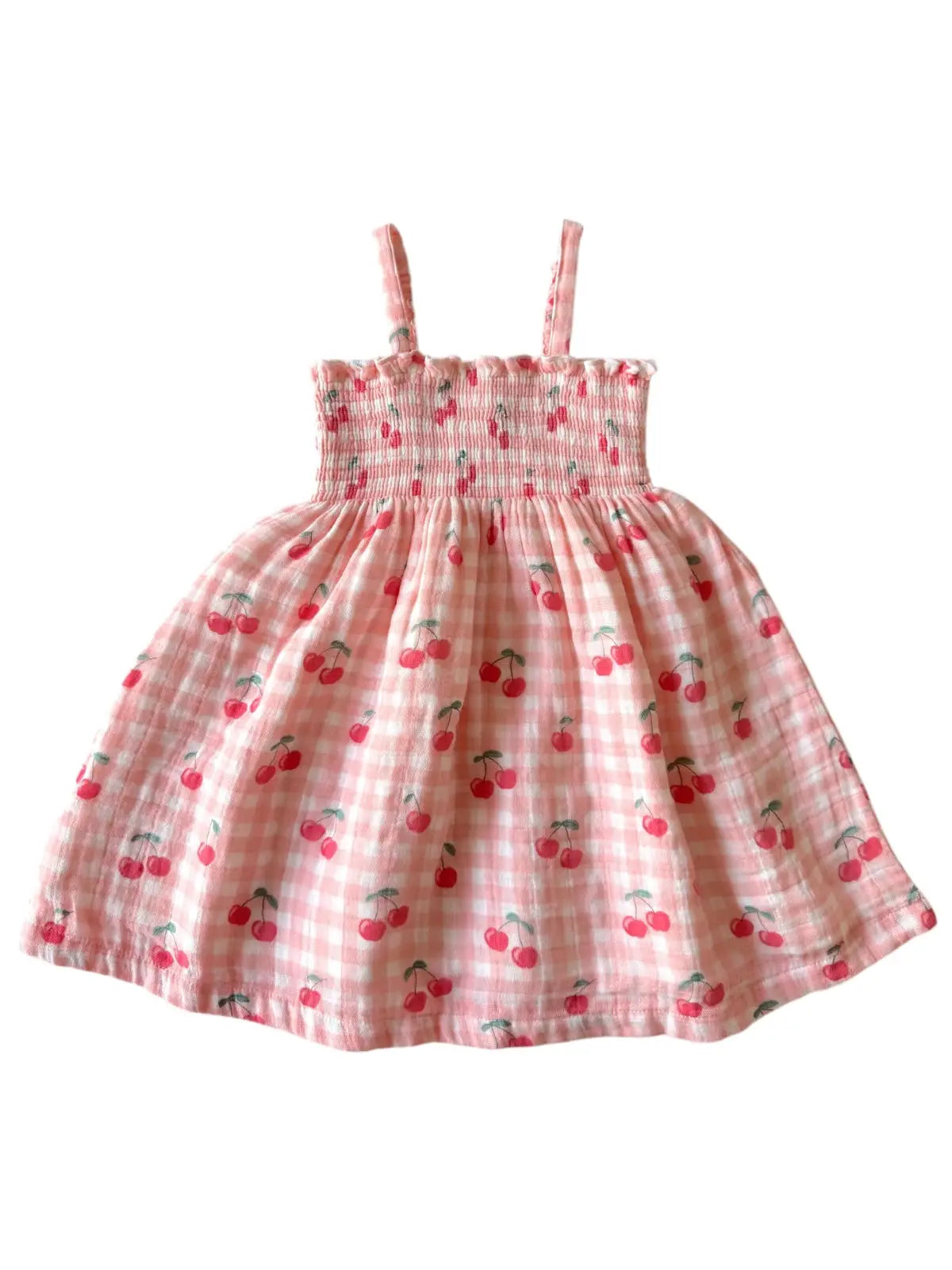 Gingham Cherries Muslin Smocked Tube Dress