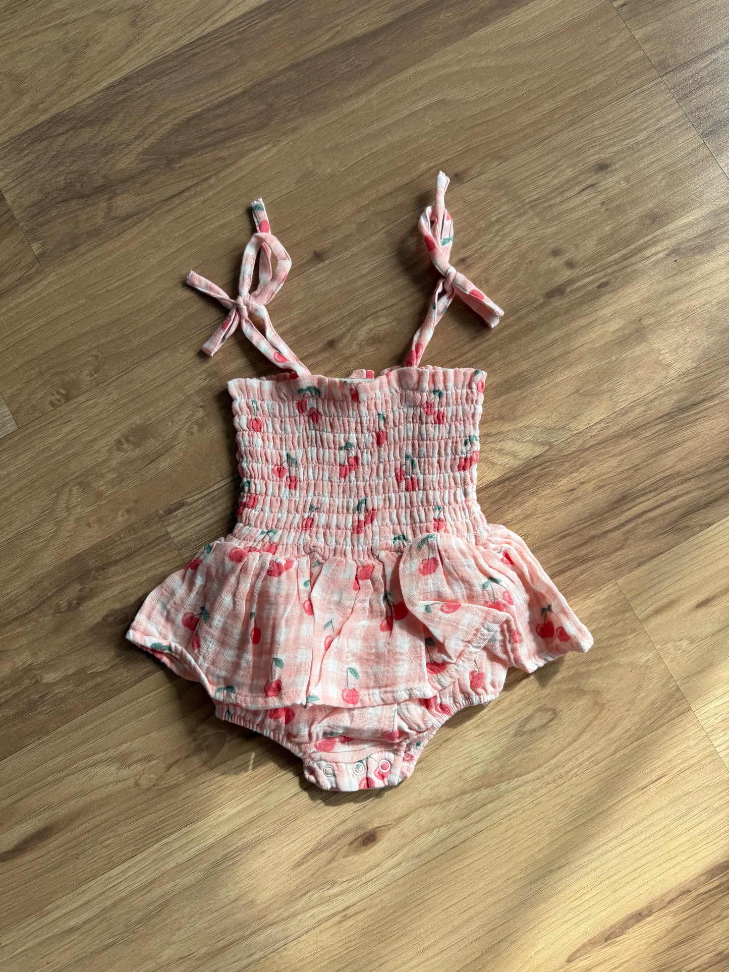 Gingham Cherries Muslin Smocked Bubble w/ Skirt