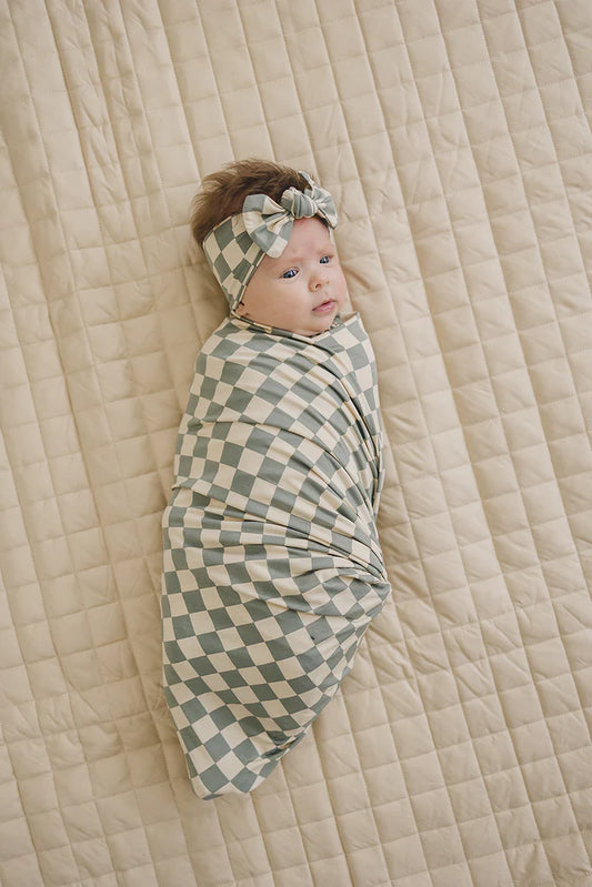 Light Green Checkered Bamboo Stretch Swaddle