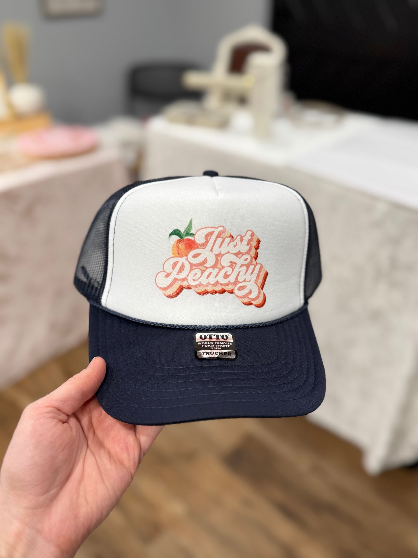 Navy Just Peachy Trucker Hat