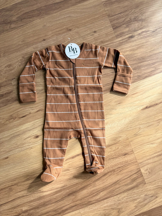 Saddle Stripe Organic Ribbed Zip Footie