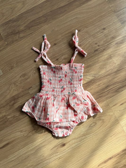 Gingham Cherries Muslin Smocked Bubble w/ Skirt