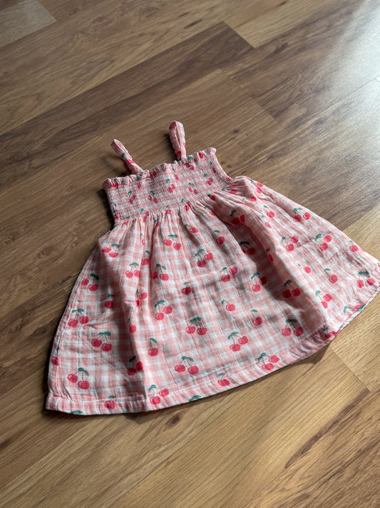 Gingham Cherries Muslin Smocked Tube Dress