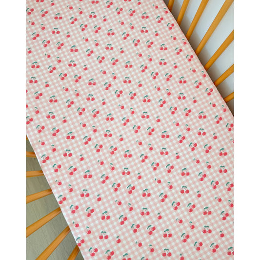 Gingham Cherries Muslin Crib Sheet